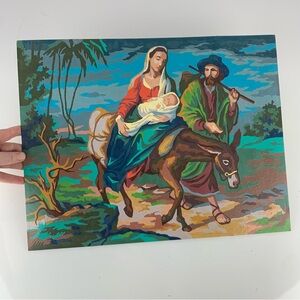 Rare Vintage Paint By Number Jesus Virgin Mary Joseph Donkey 50s Art MCM Kitschy